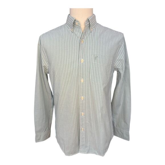 American Eagle Men's Medium Green Striped Long Sleeve Button-Up‎ Shirt NWOT - Picture 1 of 4